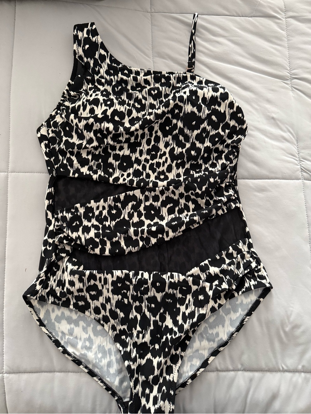 Black and White Leopard Print One-Piece Swimsuit